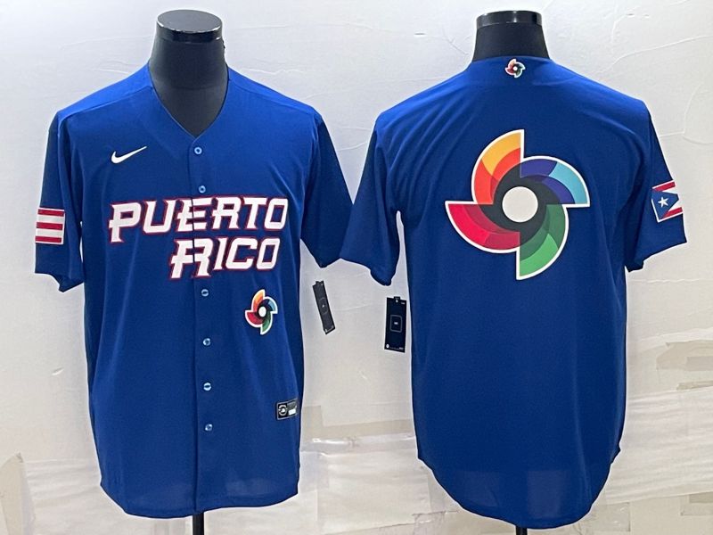 Men 2023 World Cub Puerto Rico Blank Blue Nike MLB Jersey5